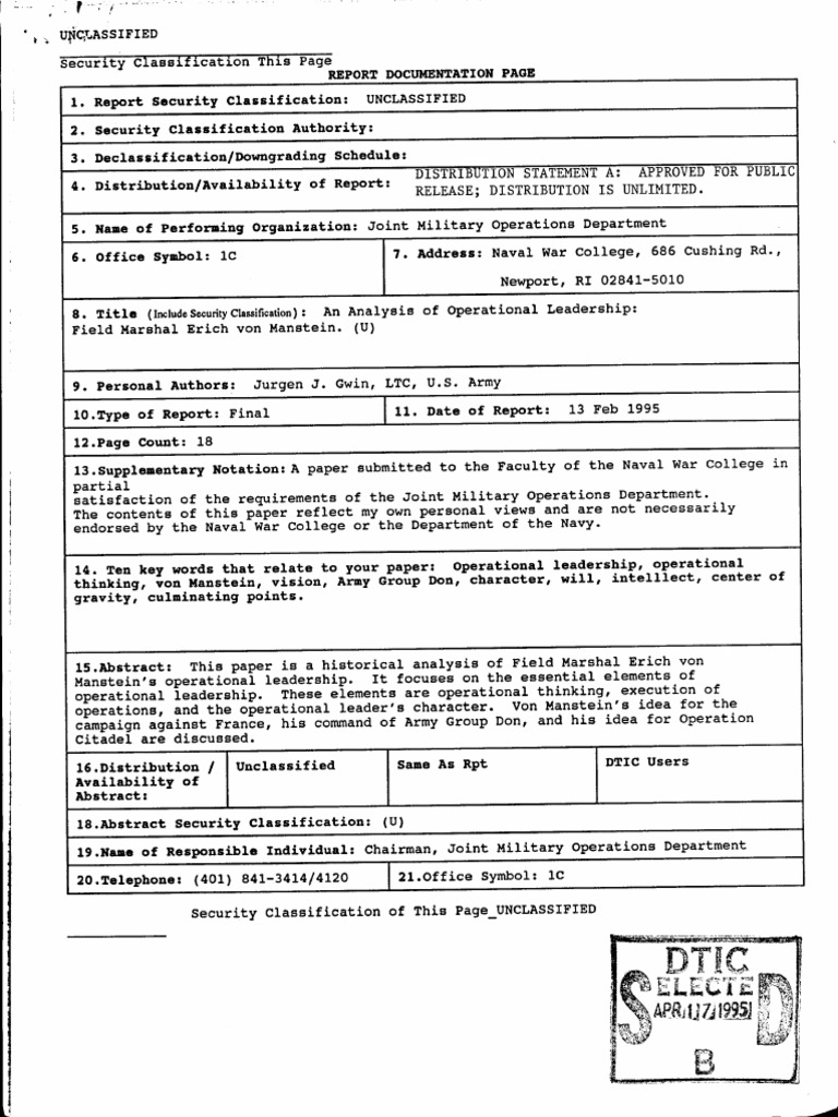 Dtic Ada293283 | PDF