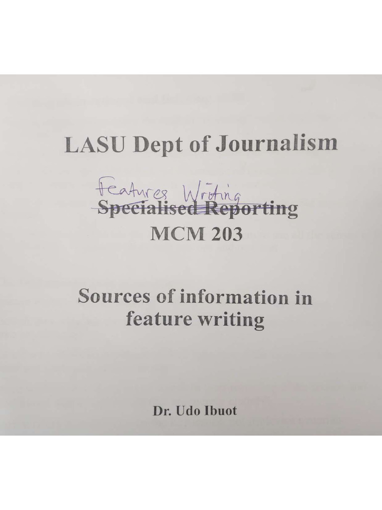 MCM 203 (Sources of Information in Feature Writing) | PDF