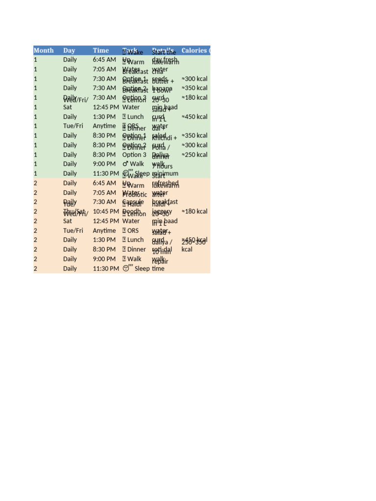 Daily Meal and Activity Planner | PDF | Cuisine | Foods