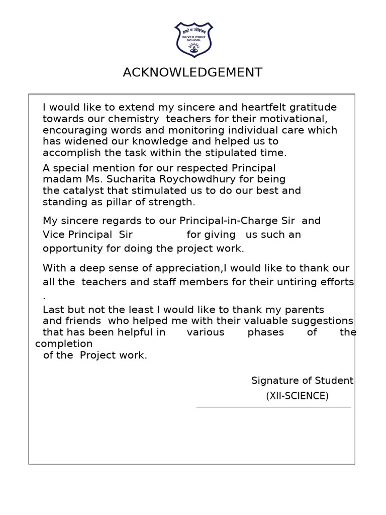 Project Acknowledgements and Gratitude | PDF