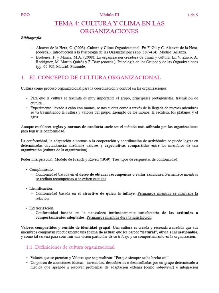 Tema 4 Pgo Modulo 3 | PDF | Cultura organizacional | Psicología Social