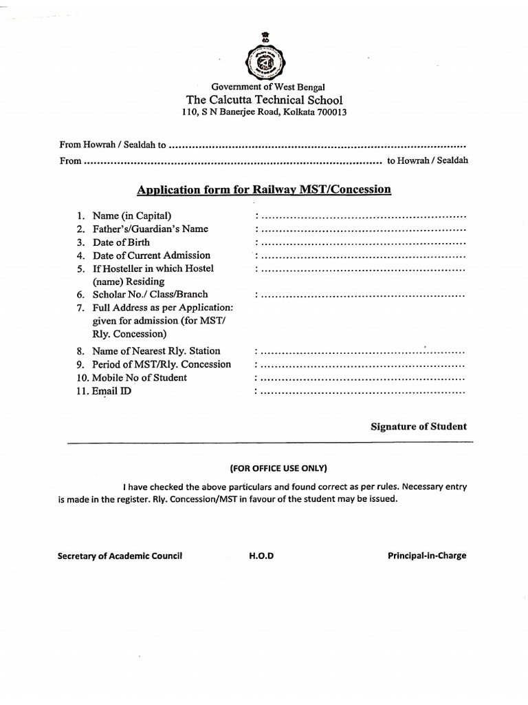 Railway Concession Form | PDF