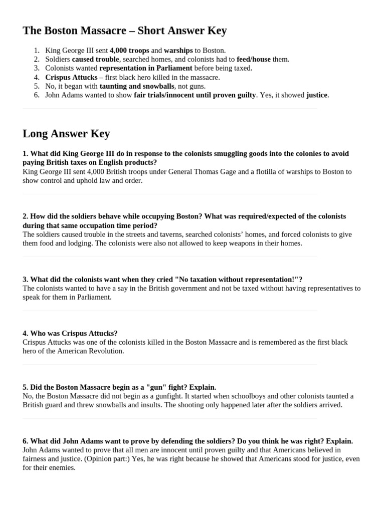 The Boston Massacre Worksheets | PDF