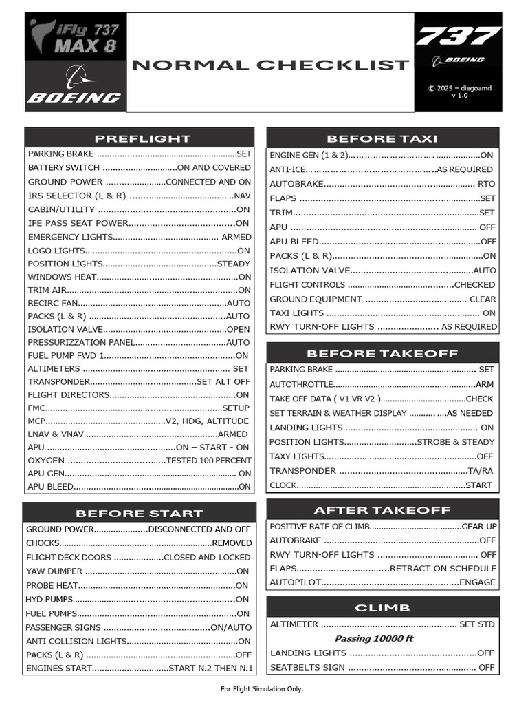 Ifly 737 MAX Custom Checklist | PDF