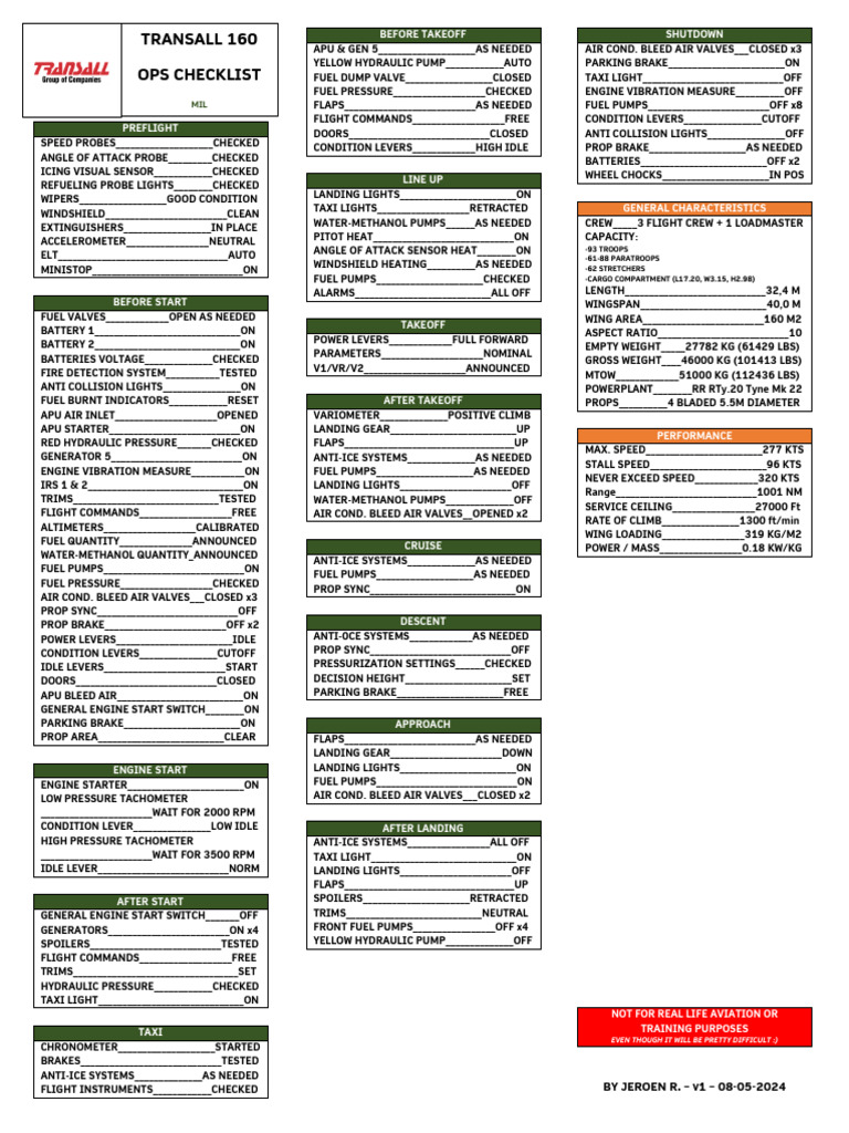 Transall 160 Normal Checklist (Mil) | PDF | Transport | Aerospace
