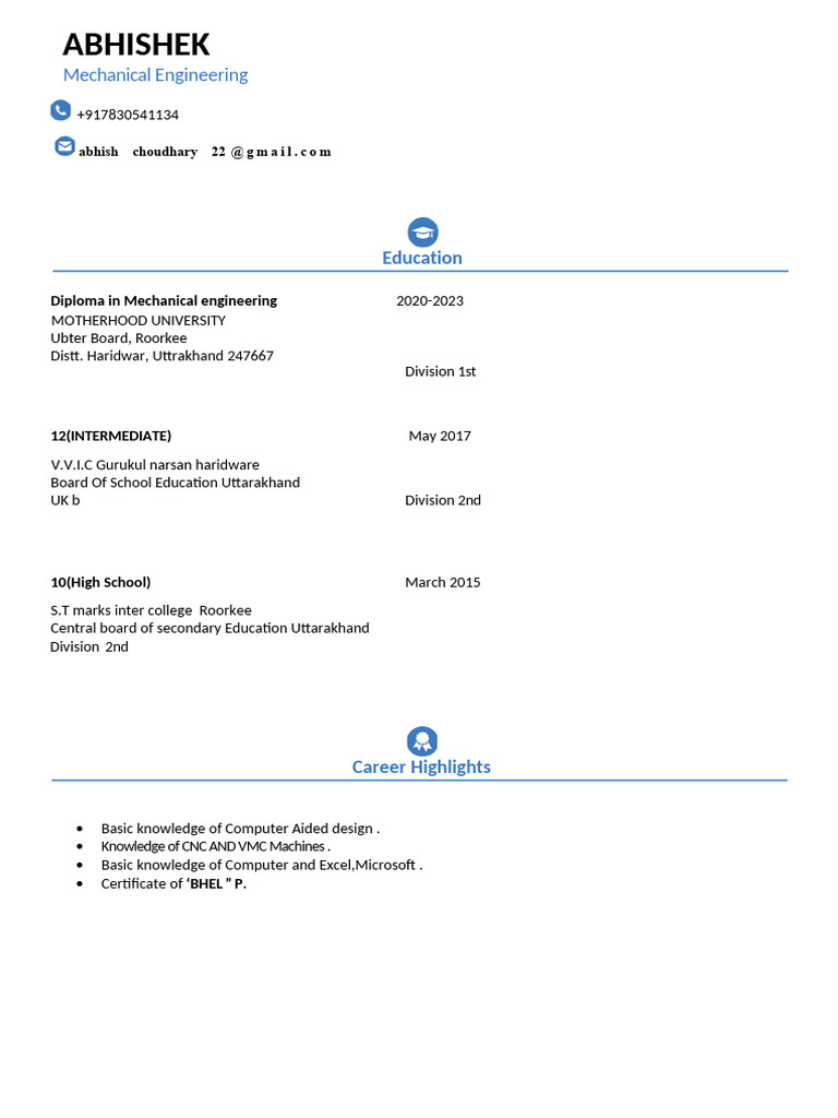 Mechanical Engineer Resume of Abhishek | PDF