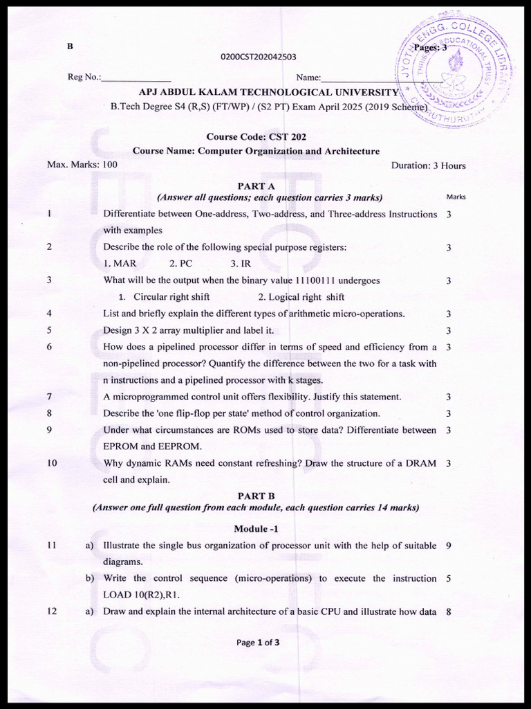 Computer Organization Exam Questions | PDF