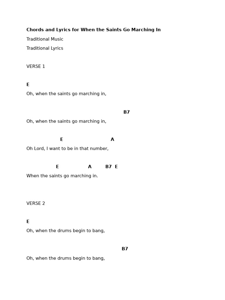 cigarettes and saints chords Chords & Lyrics: When the Saints Go Marching In
