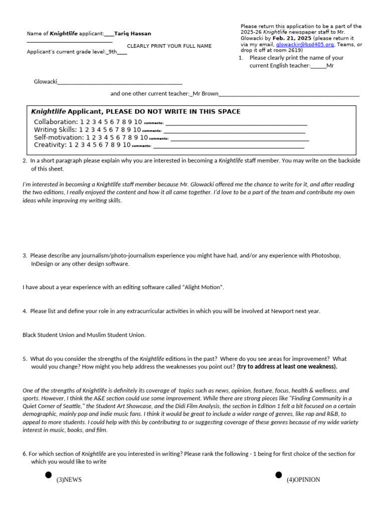 Knightlife Application 2025 | PDF