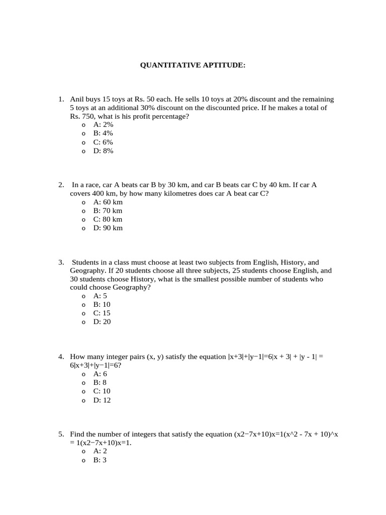 Quantitative Aptitude and Logical Reasoning Questions | PDF | Interest