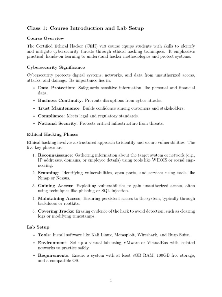 CEH v13 Course: Intro & Lab Setup | PDF