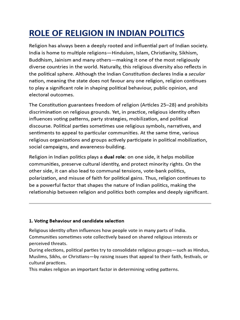 Religion's Impact on Indian Politics | PDF | Elections | Secularism