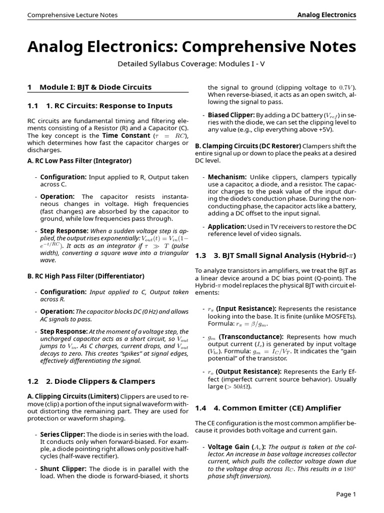 Analog Electronics Lecture Notes | PDF | Amplifier | Electronic Oscillator