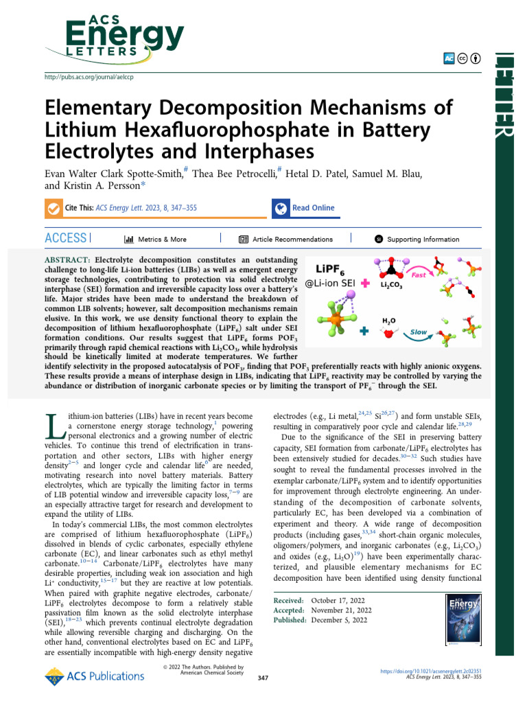 Elementary Decomposition Mechanisms of Lithium Hexafluorophosphate in ...