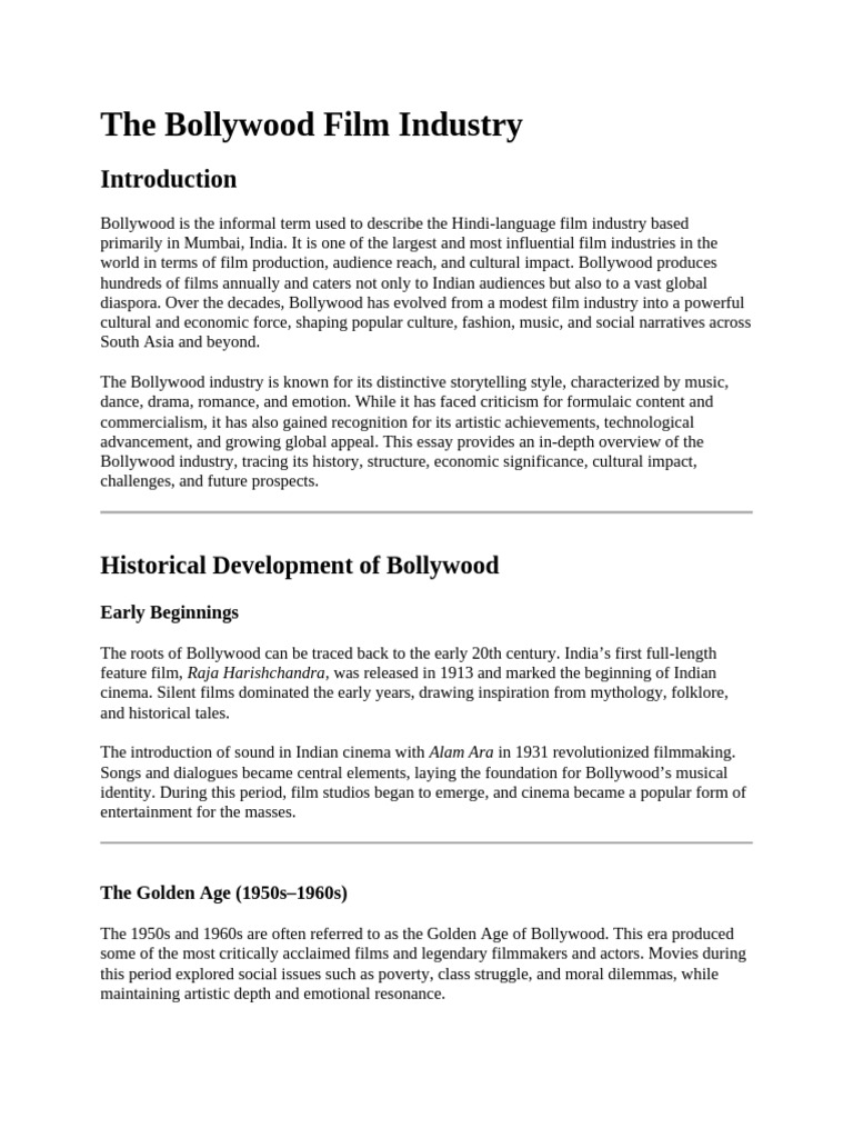 Overview of Bollywood Film Industry | PDF | Cinema Of India | Filmmaking