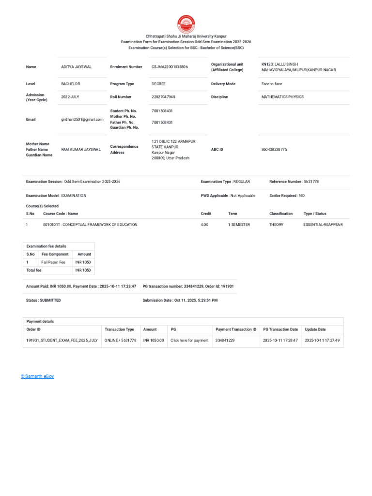 BSC Examination Form 2025-2026 | PDF