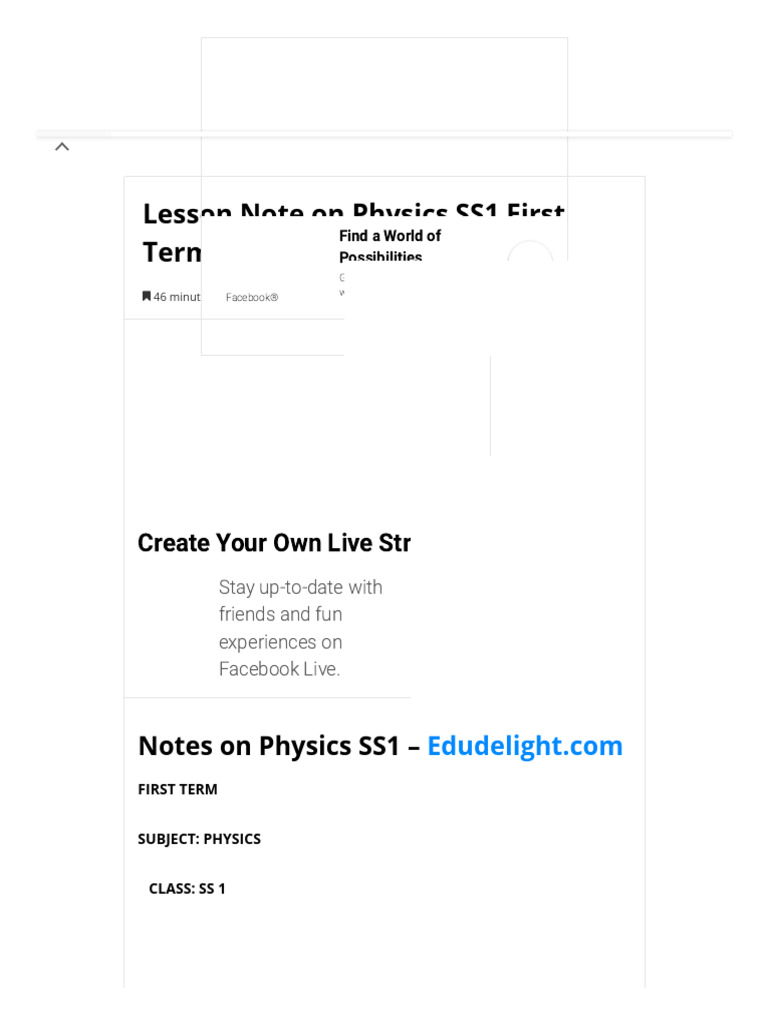 Lesson Note On Physics SS1 First Term | PDF | Force | Acceleration