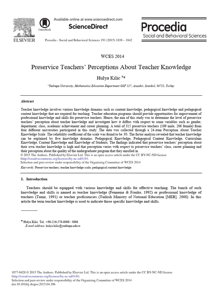 Preservice Teachers' Knowledge Perceptions | PDF | Teachers | Knowledge