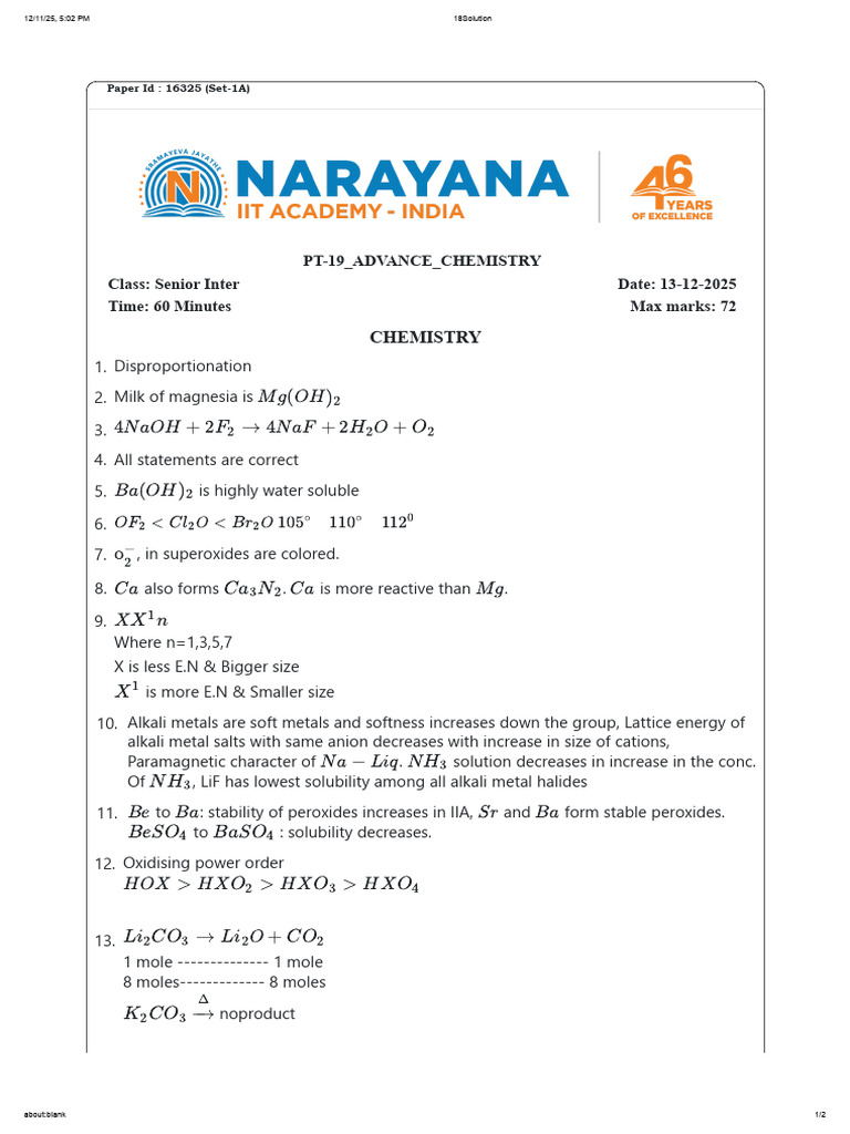 Senior Inter Chemistry Exam Paper 16325 | PDF | Chess Theory | Chess