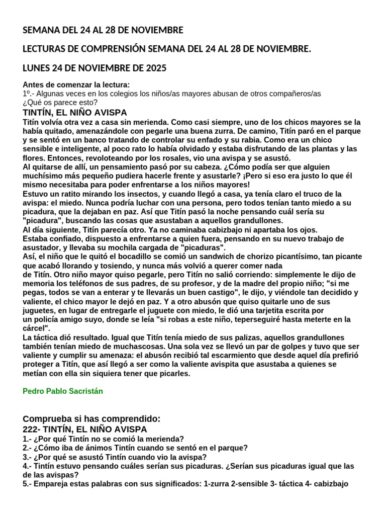 Semana Del 24 Al 28 de Noviembre | PDF