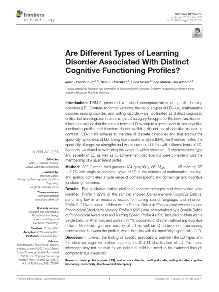 Learning Disorders and Cognitive Profiles | PDF | Mental Disorder ...