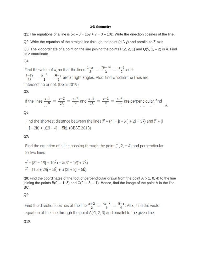 3-D Geometry 12 | PDF