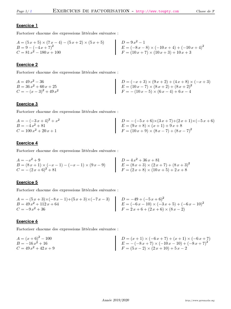 Exercices de factorisation en 3e | PDF