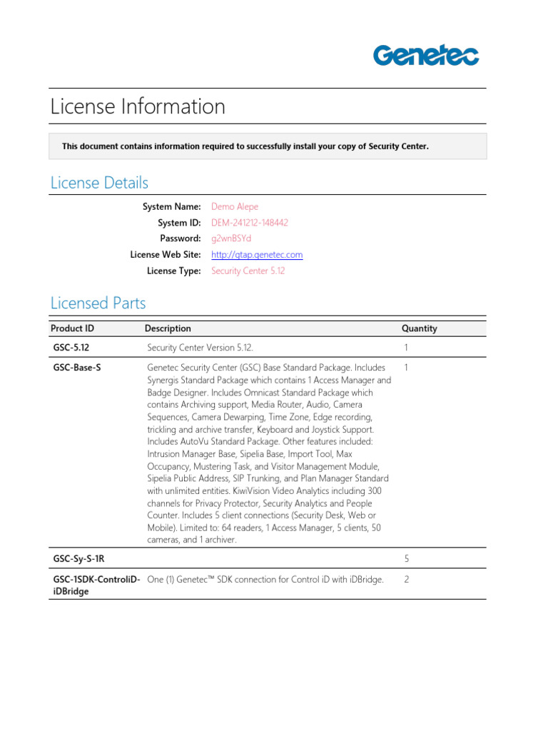 Genetec Security Center 5.12 License Info | PDF