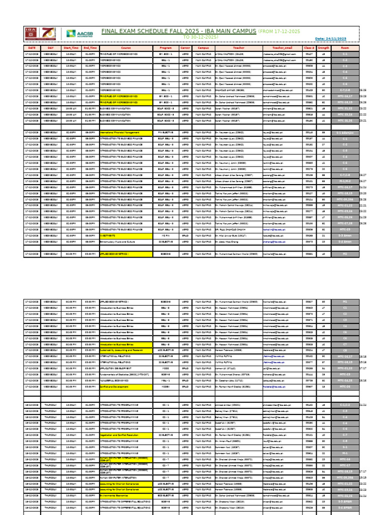 IBA Fall 2025 Final Exam Schedule | PDF