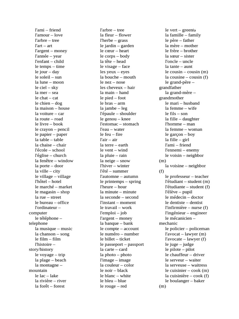 Vocabulaire Français : Mots Essentiels | PDF