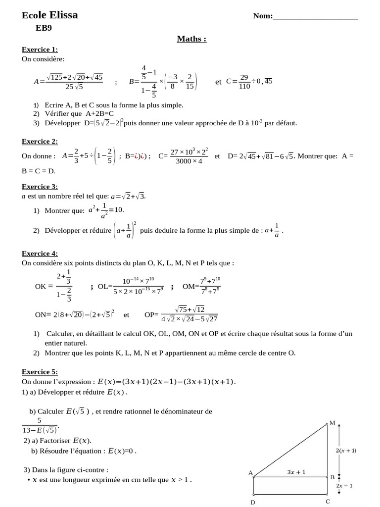 Exercices de mathématiques pour EB9 | PDF | Triangle | Cercle