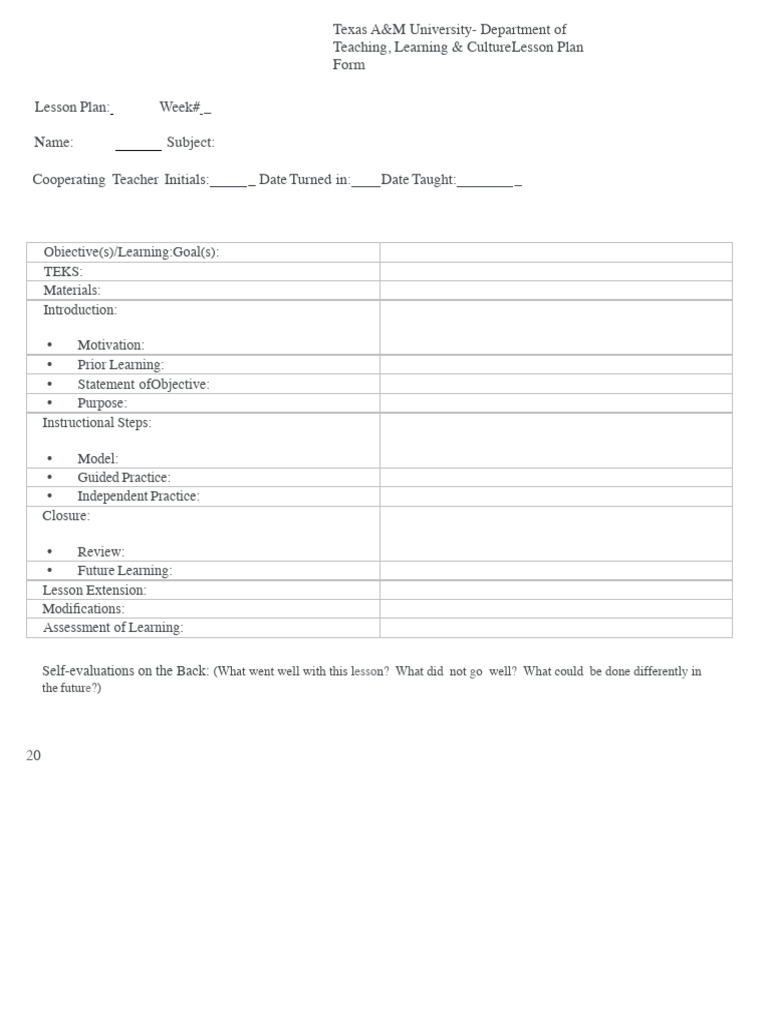 Texas A&M Lesson Plan Template | PDF