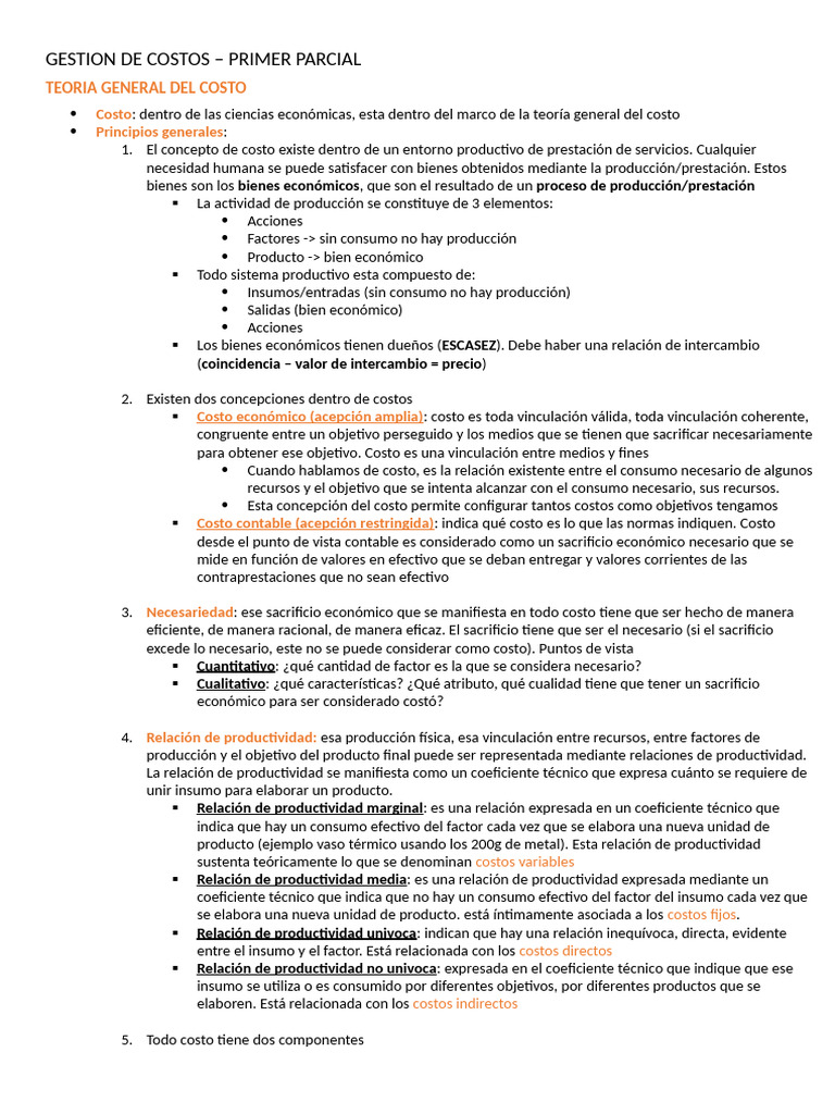 Teoría General del Costo y Gestión | PDF | Costo | Contabilidad