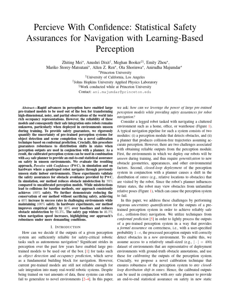 Safe Navigation with Calibrated Perception | PDF | Perception | Simulation