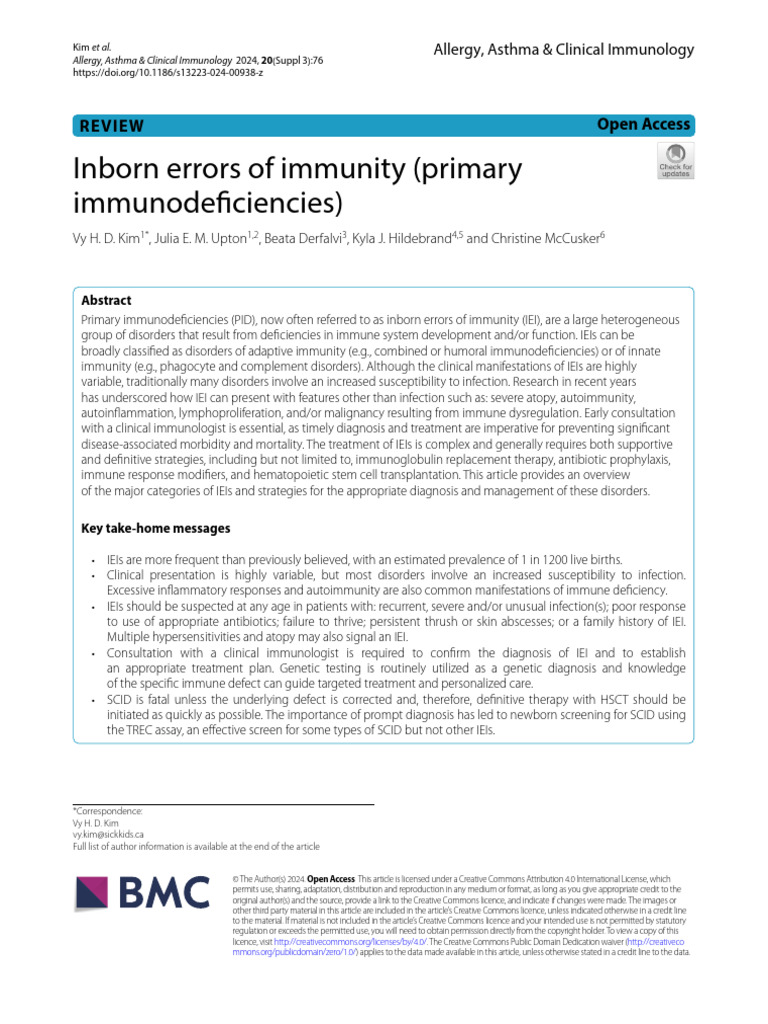 Inborn Errors of Immunity | PDF | Immunodeficiency | Immune System