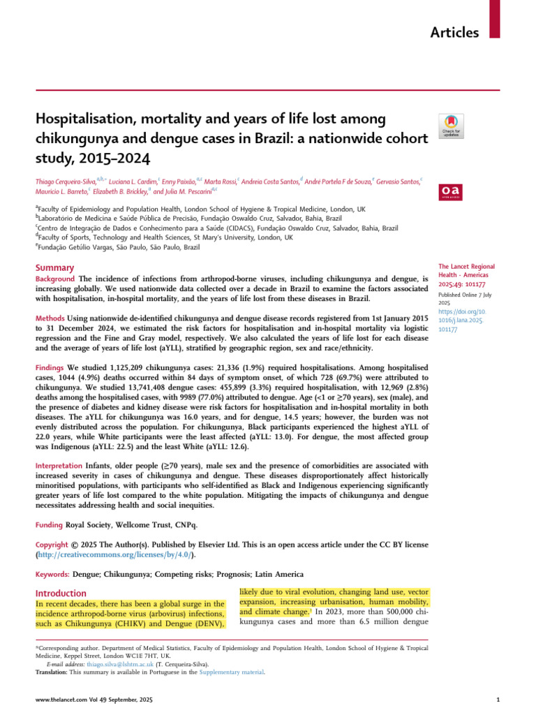 Hospitalisation, Mortality and Years of Life Lost Among Chikungunya and ...