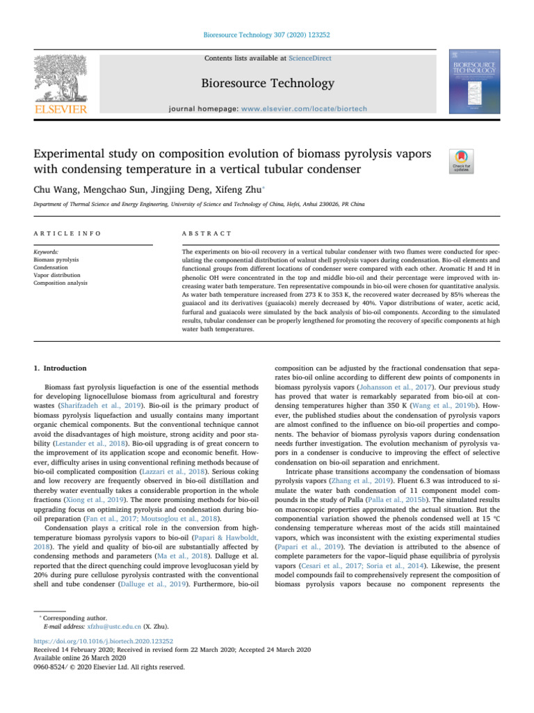 Experimental Study On Composition Evolution of Biomass Pyrolysis Vapors ...