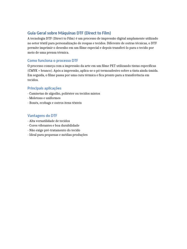 Guia Completo sobre Impressão DTF | PDF