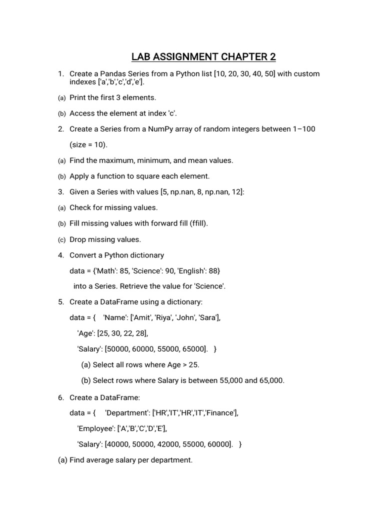 Pandas Series and DataFrame Lab Exercises | PDF | Computer Programming