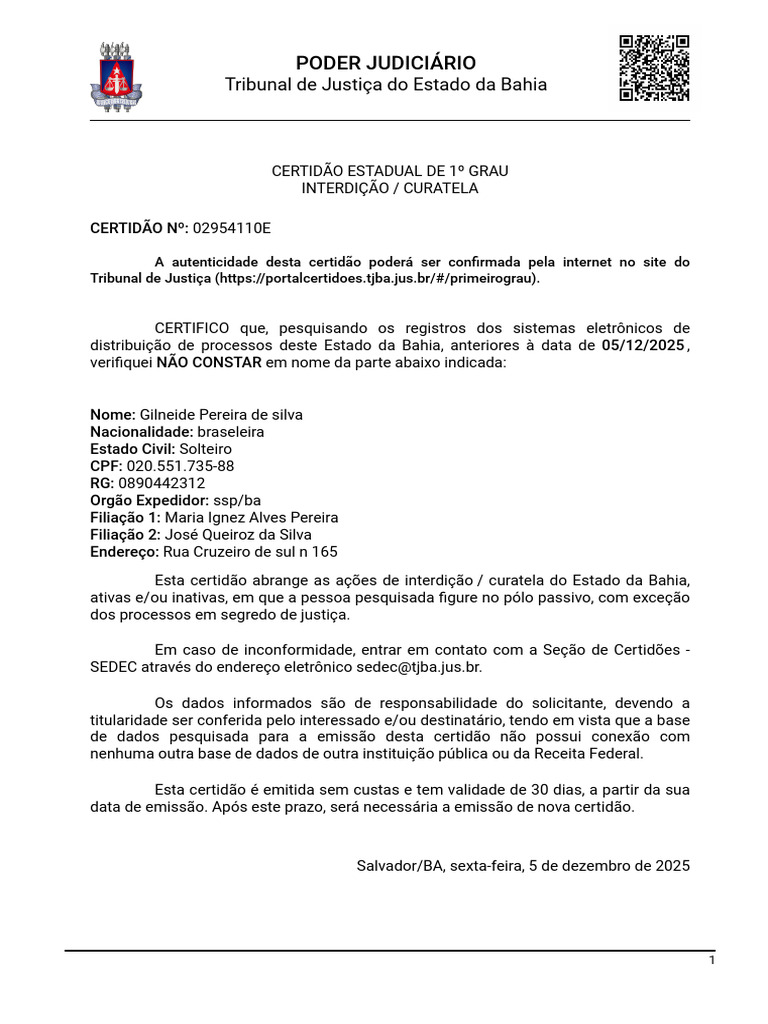 Certidão de Interdição e Tutela Do RCPN (1) | PDF