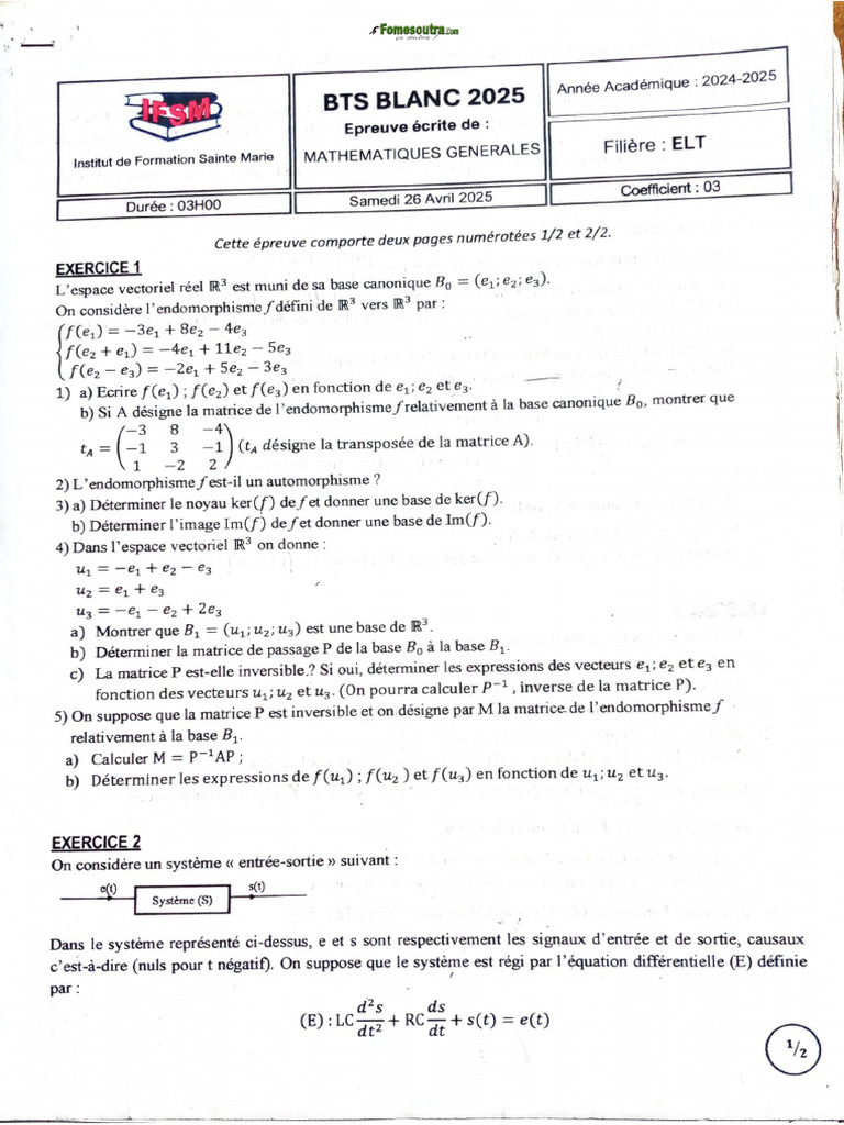 Sujet Bts Blanc 2025 - Maths Generales by Tehua | PDF