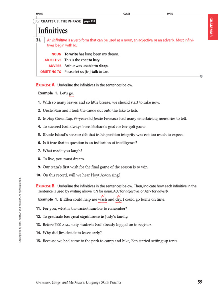 Infinitives WorkSheet | PDF