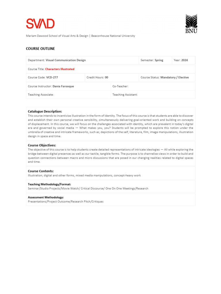 Characters Illustrated Course Outline | PDF
