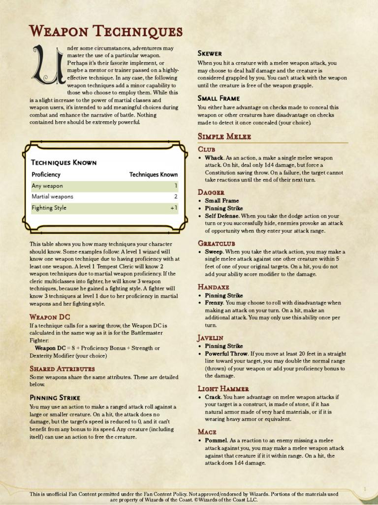 Weapon Techniques for Adventurers | PDF