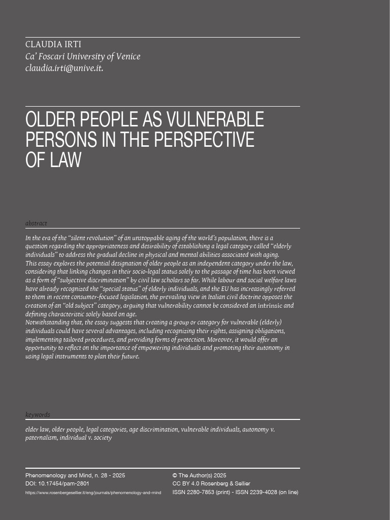 Legal Perspectives on Elderly Vulnerability | PDF | Vulnerability | Old Age