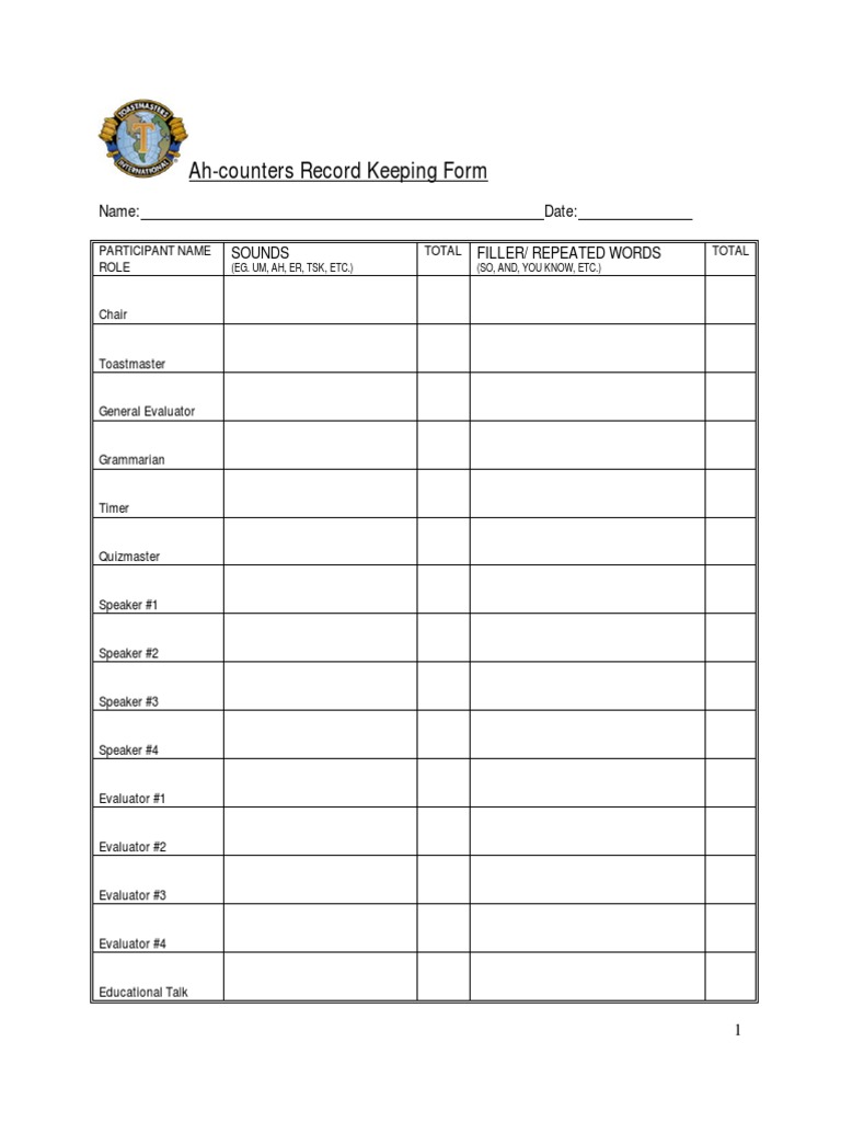 Ah-Counters Record Keeping Form | PDF | Foreign Language Studies