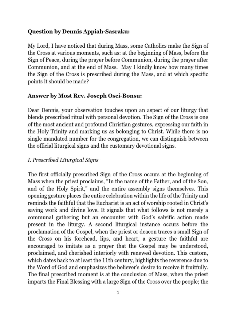 Sign of the Cross in Catholic Mass | PDF | Mass (Liturgy) | Eucharist