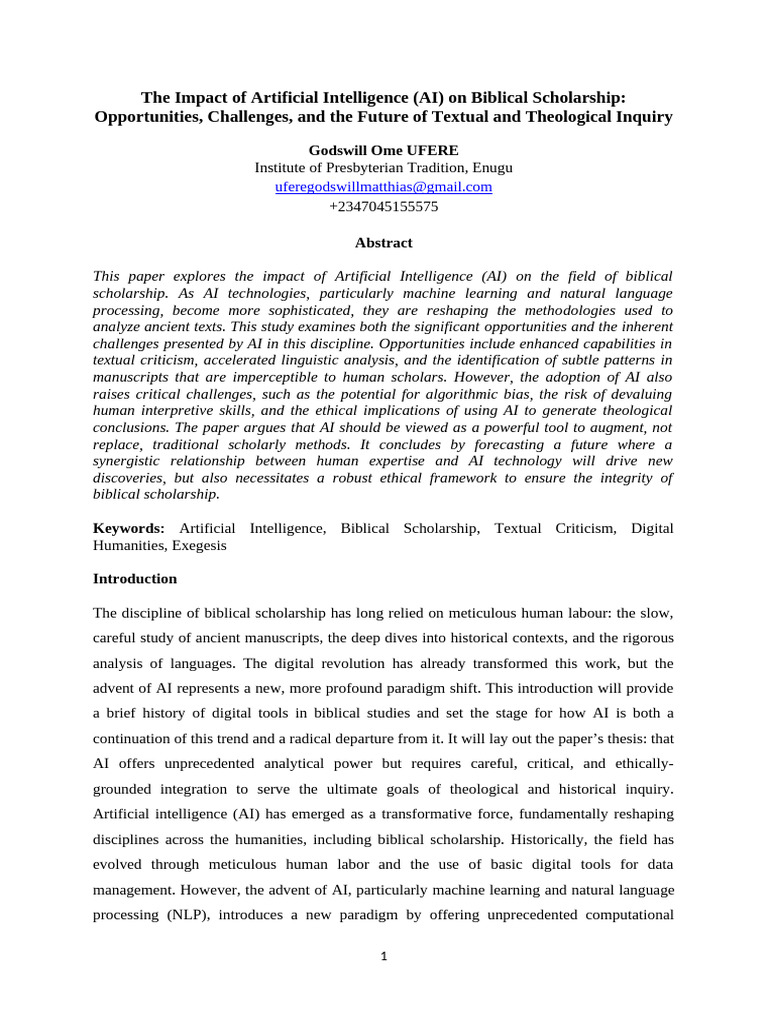 AI's Role in Biblical Scholarship | PDF | Artificial Intelligence ...