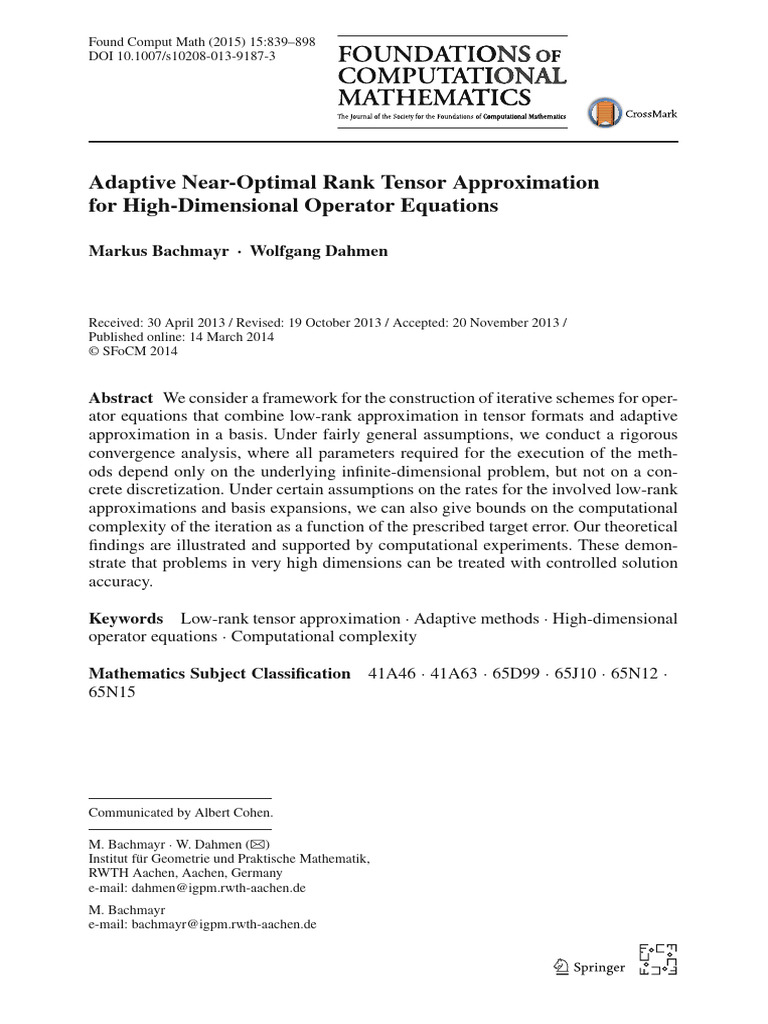 Adaptive Low-Rank Tensor Approximations | PDF | Hilbert Space ...