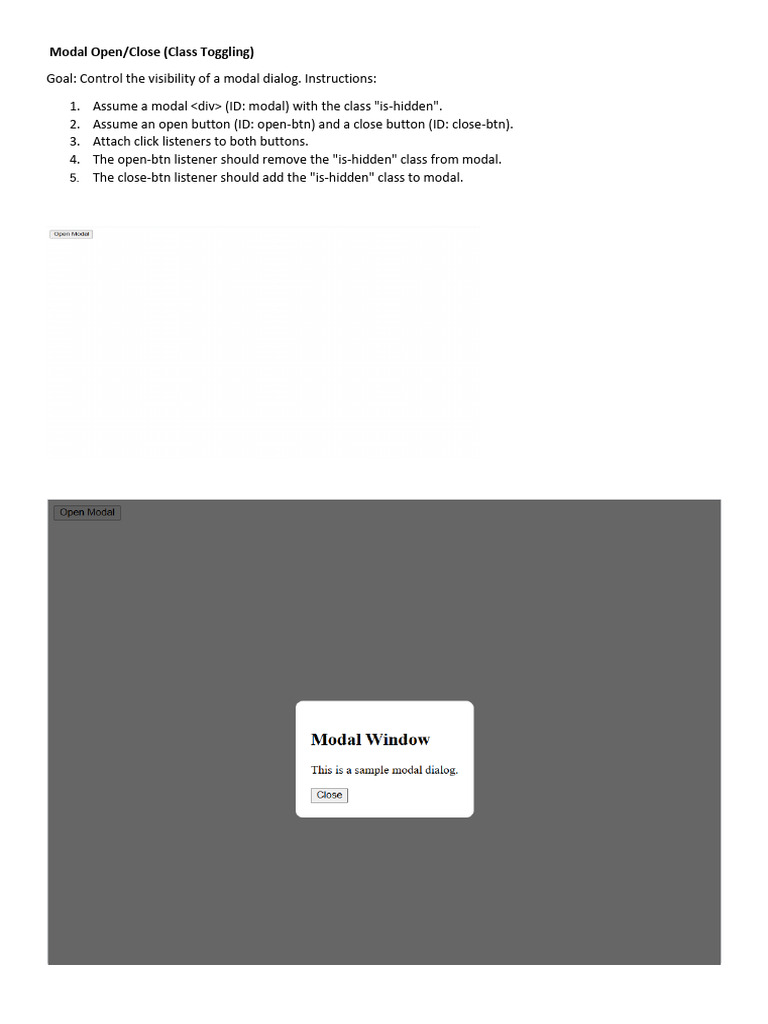 Modal Dialog Class Toggling Guide | PDF